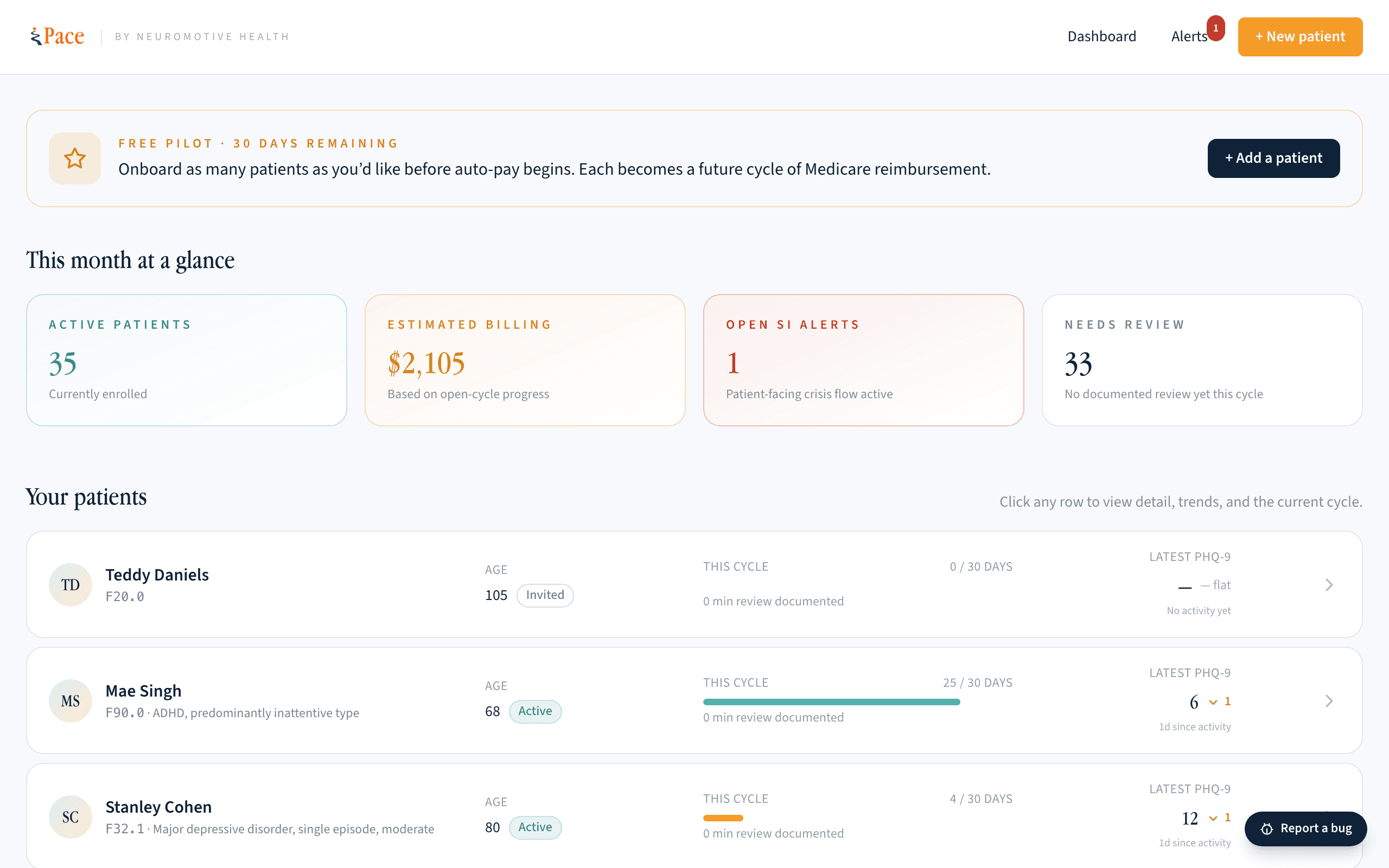 Pace clinician dashboard